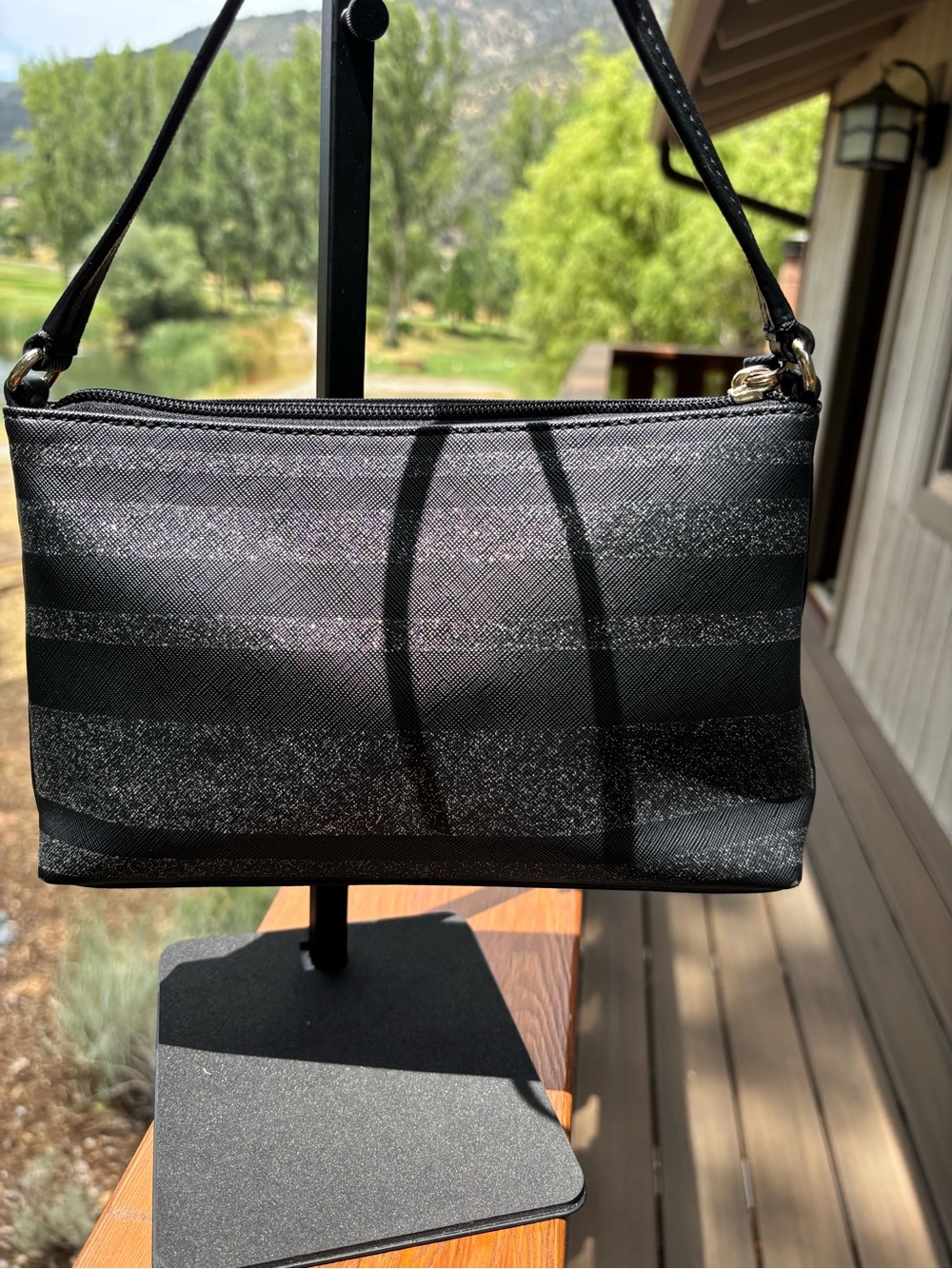 kate spade Black shimmer Striped Crossbody Bag - Picture 3 of 10